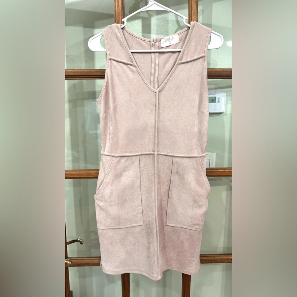 Sienna Sky Soft Pink/Tan Dress Faux Suede-Look Stretch w Pockets